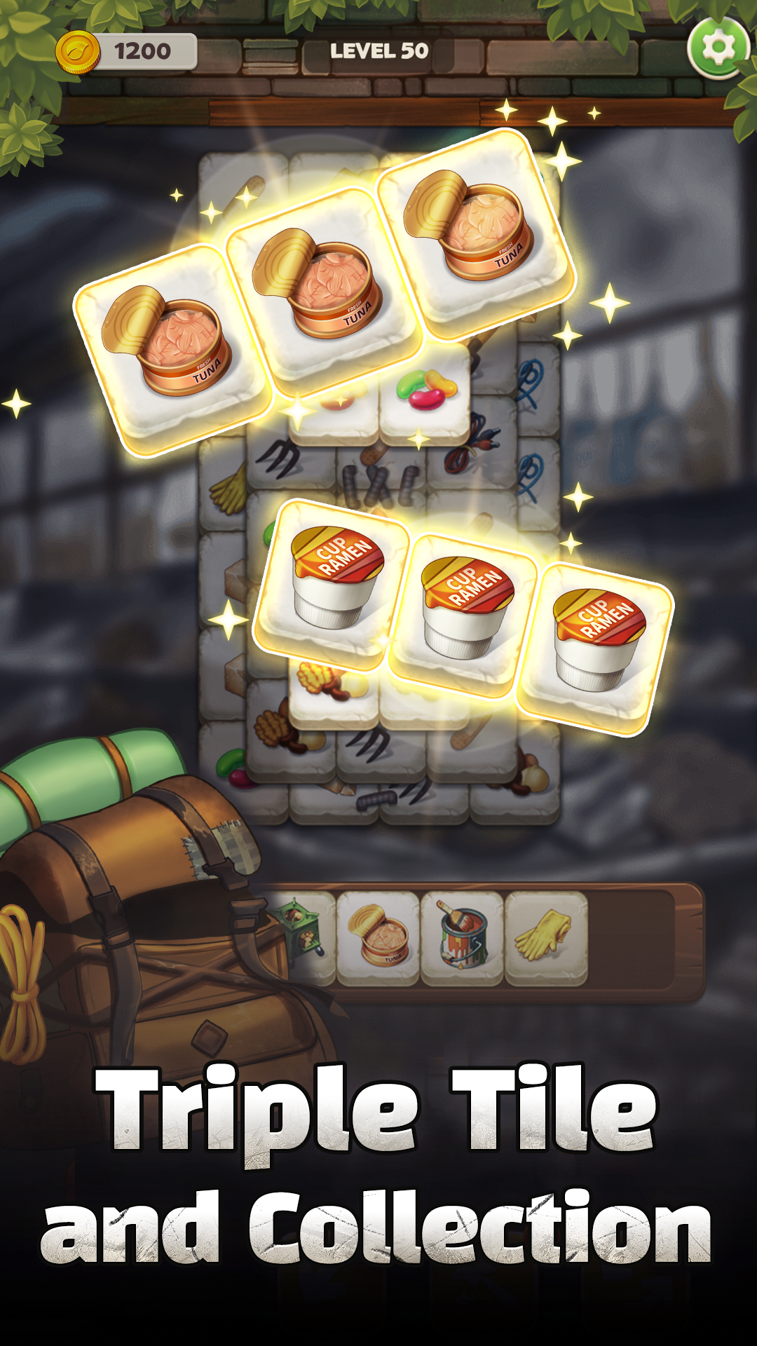 Game screenshot showing triple tile collection